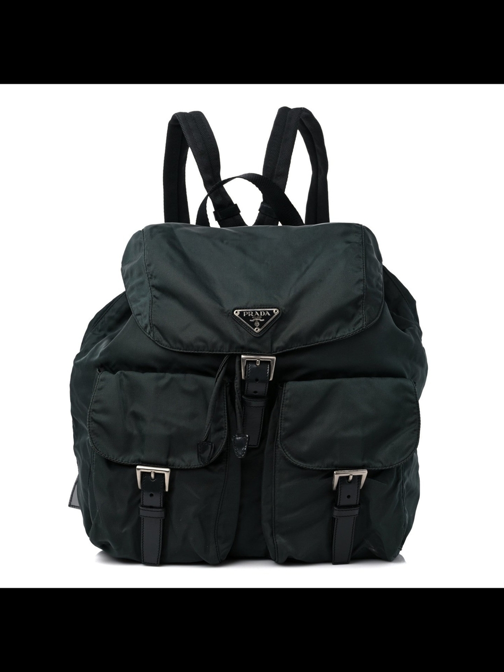 90s Clasaic Prada Dark Green Nylon Backpack with Black Trim